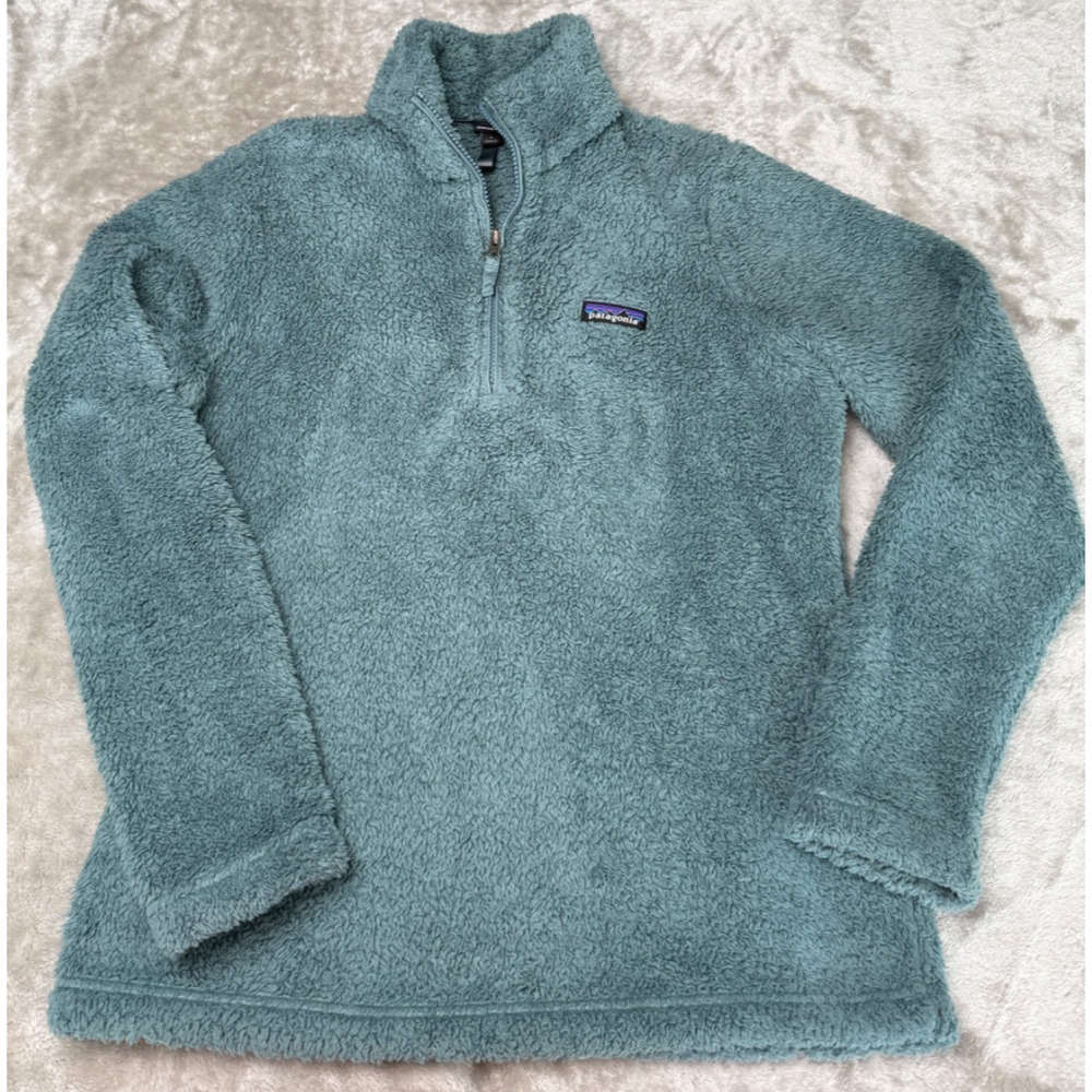 Patagonia Los Gatos Blue Green Fleece 1/4 Zip Mock Neck Sweatshirt Womens Size L